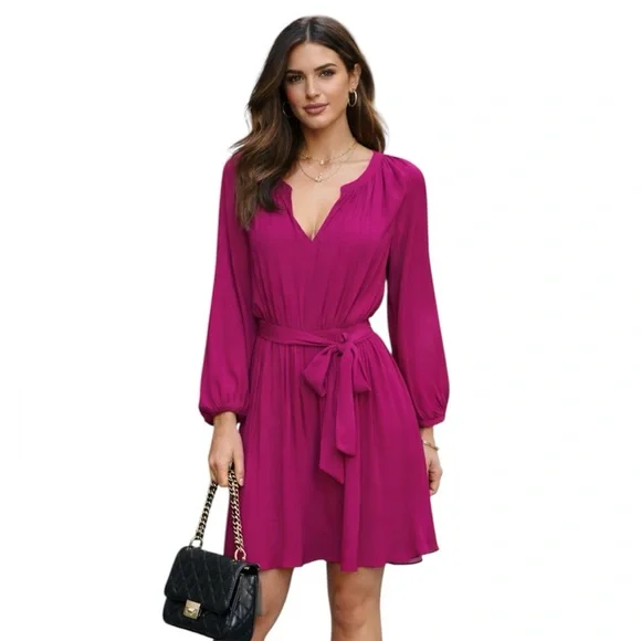 Simply Vera Wang Long Sleeve Elastic Waist Pink Fuchsia Dress Size: Medium - Picture 8 of 8